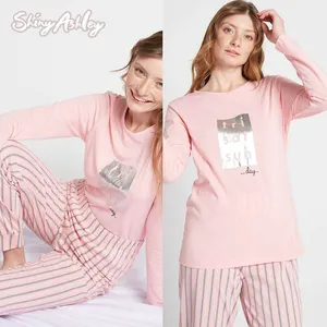 Thermal Pajama Cotton Polyester Jersey Women's Full Length Sleepwear