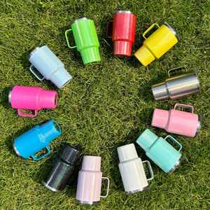 Custom LogoHolographic Shimmer 3oz Handled Keep Cold Hot Stainless Steel Mini Shot Glass Tumbler with Lid and Metal Straws - Product Image 1
