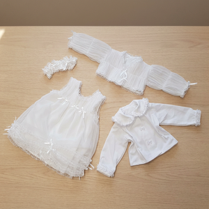 Set di 3 pezzi per neonata: vestito bianco con bolero, fascia per capelli e fiocco in tulle - Completo primaverile - Product Image 3