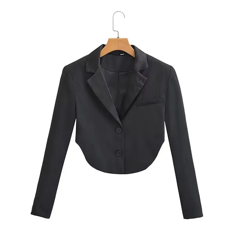 Hot sale single breasted long sleeve black color notched collar casual blazer jacket for women