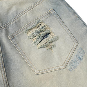 บริการออกแบบ OEM กางเกงขาสั้นผู้ชายแบบดิสเทรสพร้อมกระเป๋า ราคาขายส่ง เสื้อผ้าลำลองผู้ชาย ผ้าฝ้าย 100% กางเกงขาสั้นดิสเทรสสำหรับขาย - Product Image 3