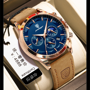 Reloj POEDAGAR 928 de Lujo para Hombre con Correa Marrón, Cronógrafo, Resistente al Agua y Calendario, Reloj de Cuarzo para Hombre - Product Image 6