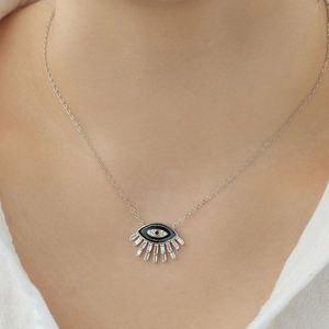 Collar con Colgante de Ojo Azul de Plata S925 con Circonita 5A y Esmalte, Talismán de Creencia Sobrenatural, Joyería Fina para Mujer Dylam - Product Image 5