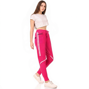 Pantalon Harem Rose Femme en Tricot Spandex Longueur Cheville avec Cordon de Serrage Taille Décontractée Coupe Ample Couleur Unie Bande Latérale Style Printemps - Product Image 1