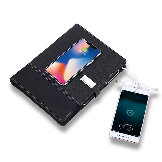 Custom Magnetic Smart Notebook Agenda Power Bank Wireless Charger Lamp Diary Gift Customized logo Microfiber Hardcover Notepad