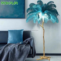 Lampe de table de salon de style américain, lampe de sol décorative d'angle de chambre à coucher, corps doré, plume d'autruche, lumière LED debout