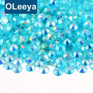 Oleeya Vente en gros Strass ronds 2 3 4 5 6mm pour décoration d'ongles, Pierres de cristal à dos plat, Strass en résine transparente AB effet gelée - Product Image 1