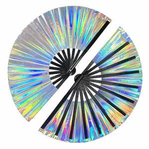 2025 Hot Sale 33Cm Laser Holographic Bamboo Portable Folk Art Folding <b>Hand</b> <b>Fan</b> Painted for Party Wedding Decoration - Product Image 5