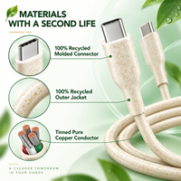Câble de charge rapide USB-C vers USB-C OEM 60W certifié GRS 100% recyclé PD Type-C pour téléphones, ordinateurs portables, tablettes, appareils photo