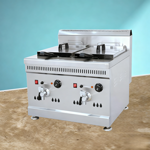 مقلاة كبيرة السعة تعمل بالغاز الطبيعي أو غاز البترول المسال سعة 12 لتر + 12 لتر مع نظام تصفية الزيت وخزانين - Product Image 2