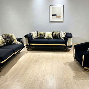 Juego de Sofás Modernos de Tela de Lujo de 1+2+3 Plazas con Patas de Acero Inoxidable Dorado para Apartamentos y Hoteles, Sofá Duradero para Sala de Estar - Product Image 1