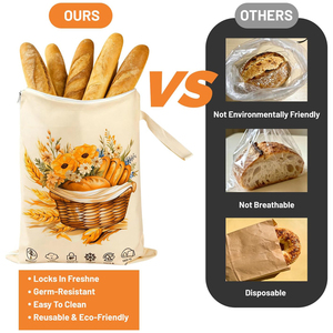ถุงใส่ขนมปังแบบซิปทรงตัวแอล ปลอดภัยสำหรับช่องแช่แข็ง ระบายอากาศได้ดี ทำจากผ้าฝ้ายเคลือบขี้ผึ้ง สำหรับขนมปังซาวโดว์ ถุงใส่ขนมปังแบบใช้ซ้ำได้สำหรับขนมปังโฮมเมด แพ็ค 2 ชิ้น - Product Image 4