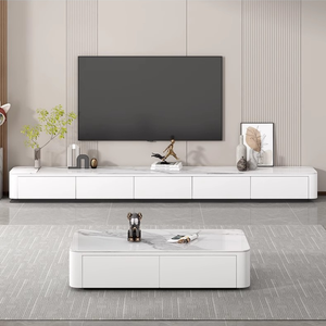 Tavolino da Caffè Moderno di Lusso con <span class=keywords><strong>Piano</strong></span> in Pietra Sinterizzata, Set Porta TV, <span class=keywords><strong>Tavolo</strong></span> da Tè in <span class=keywords><strong>Legno</strong></span> con Mobile Contenitore per Appartamento - Product Image 5