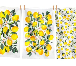 100% Cotton Oversized Tea Towel Set for Kitchen with Printed Lemon Designs,super Soft Kitchen Towels, Lemon Kitchen Dish Towel