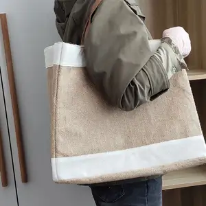 Оптовая продажа, простая сумка для покупок из джута с натуральным принтом