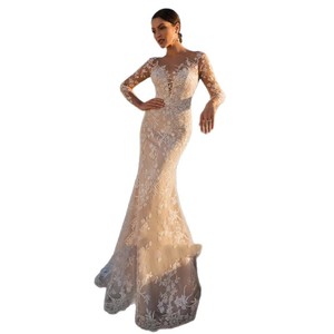 Ethereal Mermaid Wedding Dress Champagne Color Floral Print Sweetheart Neckline Long Train Bridal Gown - Product Image 5