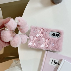 Étui <span class=keywords><strong>Kawaii</strong></span> en fourrure moelleuse avec nœud et perles pour iPhone pliable, <span class=keywords><strong>coque</strong></span> en peluche avec pompon pour iPhone Duo, <span class=keywords><strong>coque</strong></span> <span class=keywords><strong>de</strong></span> <span class=keywords><strong>téléphone</strong></span> mignonne et girly - Product Image 3