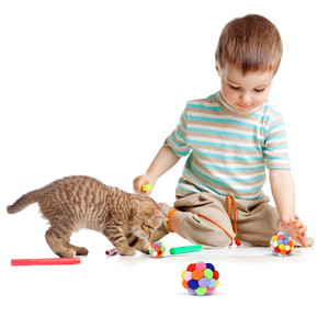 Jouets pour chats de haute qualité : bâtonnets de chat, balles élastiques avec clochettes, balles colorées en laine arc-en-ciel pour chats - Product Image 2