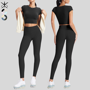 Ensemble de yoga confortable et respirant : T-shirt à manches courtes et leggings taille haute – Tenue de fitness à séchage rapide pour la course en extérieur - Product Image 2