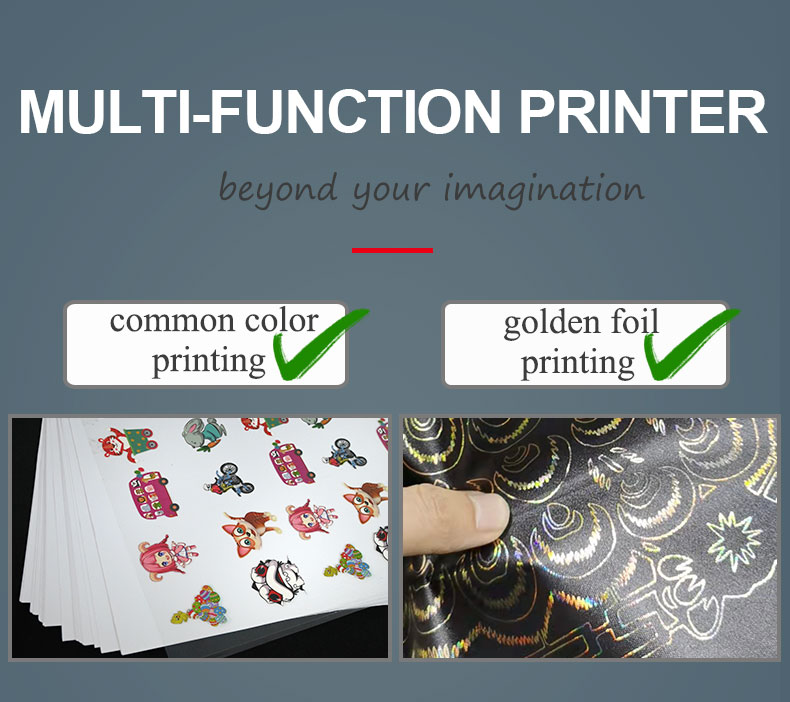 17" 2 in 1 Two Print Heads Gold Foil Label Printing Machine Roll Sticker Printer A4 A3 Size Digital UV DTF Flatbed Print