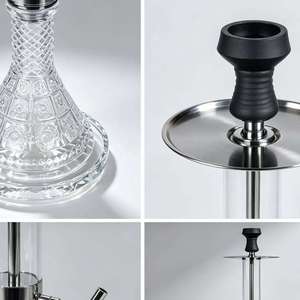 Clear Glass <b>Hookah</b> Stainless Steel Tube Black Silicone Base Stand Portable Water <b>Pipe</b> for Lounge Home Use - Product Image 2