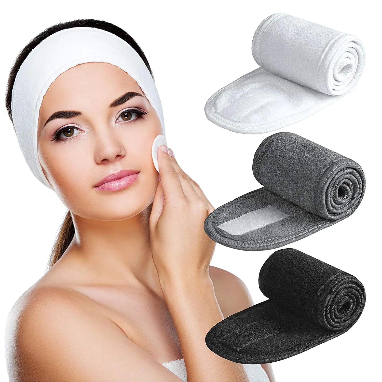 Custom Logo Spa Facial Headband Terry Cloth Spa Headband Stretch Towel Washable Facial Band Makeup hair wrap