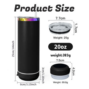 Gobelet à haut-parleur Bluetooth à base arc-en-ciel de 20oz gobelet enduit de poudre en acier inoxydable gobelet électrolytique avec couvercle et pailles - Product Image 3