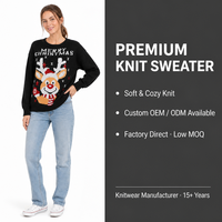 Pull en tricot acrylique tendance pour femme, col rond, manches longues, motif renne de Noël multicolore, avec logo personnalisé, idéal pour l'automne et l'hiver