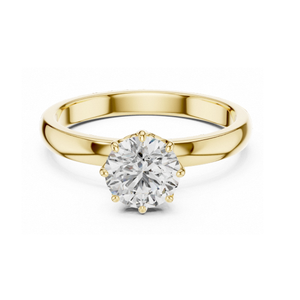 Anillo de Compromiso Solitario Redondo de Oro Amarillo con Engaste de Corona, Anillo de Diamantes Vintage con Filigrana, Joyería Nupcial Elegante y Clásica - Product Image 1