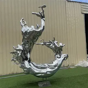 Outdoor Garden Decorative Metal Polished Stainless Steel Abstract Wave Sculpture