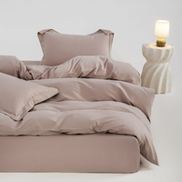 Ensemble de literie 4 pièces de haute qualité en coton 100% certifié OEKO-TEX, couleur unie, 50S, fibres longues, avec surpiqûres pour hôtel et maison