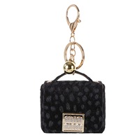 Mini sac en fausse fourrure classique à imprimé léopard, porte-clés, petite pochette, breloque pour clés de voiture avec clochette