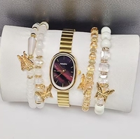5 pièces/ensemble mode femmes alliage bracelet montre à Quartz et perle Bracelet ensemble WW109