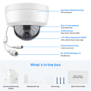<span class=keywords><strong>Camera</strong></span> an ninh ngoài trời chống nước IP66 6MP POE góc rộng tầm nhìn ban đêm kiểu <span class=keywords><strong>dome</strong></span> <span class=keywords><strong>CCTV</strong></span> CMOS, có âm thanh hai chiều và khe cắm thẻ nhớ SD - Product Image 2