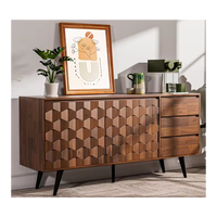 Salle à manger de buffet de placage en bois de couleur foncée de style de luxe avec l'armoire latérale de stockage de jambes d'acier au carbone