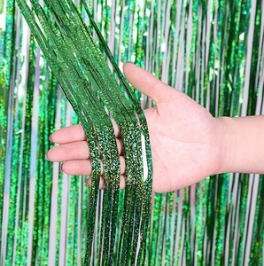 Giungla tropicale <span class=keywords><strong>Safari</strong></span> Hawaiian Baby Shower Fondali Foto di Nozze Favori di Partito Puntelli Verde Tinsel Foil Frangia <span class=keywords><strong>Tende</strong></span> - Product Image 1