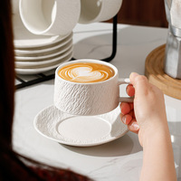 Ensemble tasse et soucoupe en céramique à texture rocheuse, noir mat, pour latte, cappuccino, expresso, style vintage, pour café et maison