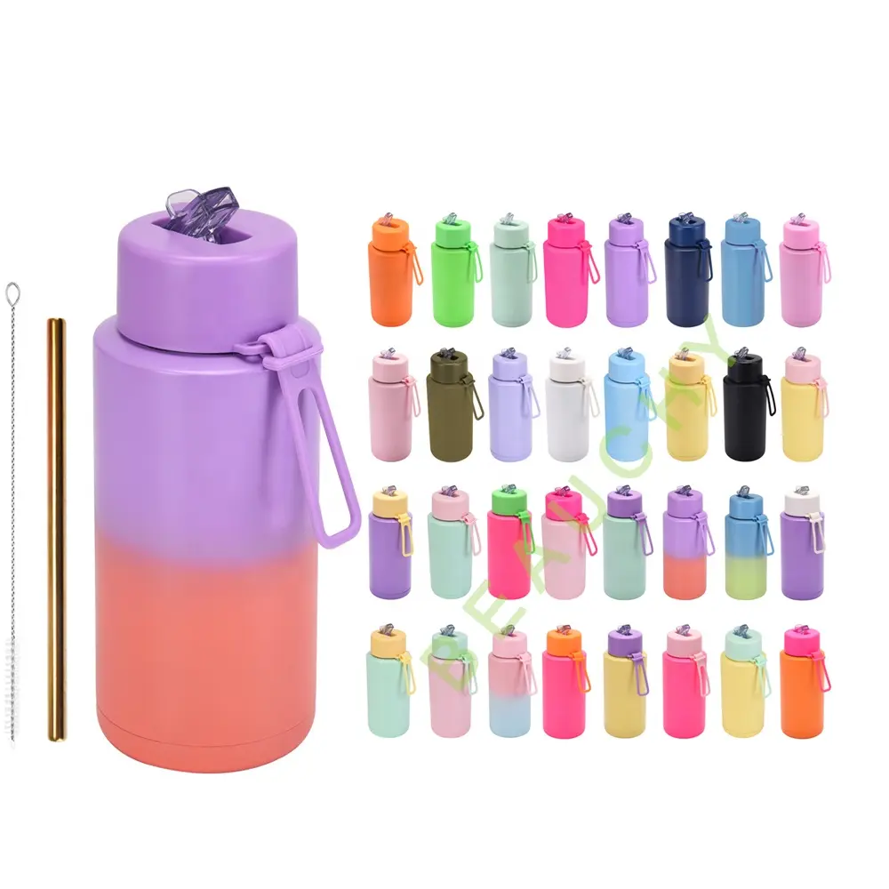 Beauchy Chất lượng cao đầy màu sắc chai nước chân không Flask chai nước bằng thép không gỉ chai với rơm nắp và xử lý