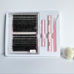Logo personnalisé pour bricolage Fluffy Lash Clusters Wholesale <span class=keywords><strong>D</strong></span> Curl 60D Cluster Lashes Kit avec pince à épiler Bond Seal and Remover - Product Image 2