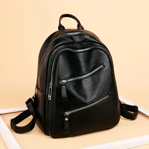 Womens Backpack Leather Large Capacity Women Travel Backpack Casual Pure Color Zipper School Travel Bag