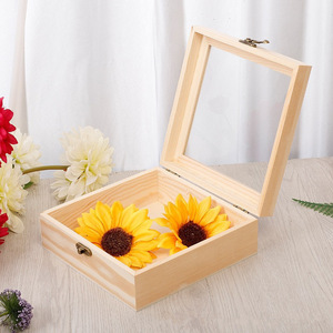 Wooden Storage <b>Box</b> With Glass Lid Rectangular <b>Pine</b> Jewelry <b>Box</b> For Wedding Favors General Packaging - Product Image 4