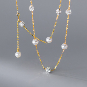 S925 <b>Silver</b> Japanese & Korean Retro Style Short <b>Necklace</b> with Curve Synthetic <b>Pearl</b> Women's Sweet D9405 <b>Necklace</b> - Product Image 1