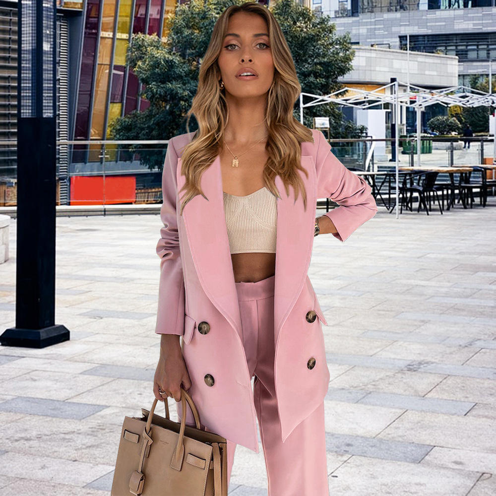 Two Piece Set Women Clothing Business Formal Ladies Suit With Blazer And Pants New Fashion Double Breasted Long Sleeve 5 Sets 