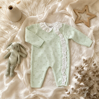 Barboteuse en coton KAIYUE pour bébé, kimono tricoté sur mesure pour nouveau-né, barboteuse pointelle à œillets avec col à volants en dentelle