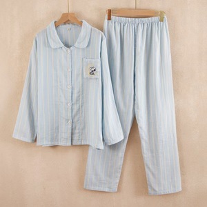 PJ-1467 Ensemble de pyjama en coton à manches longues pour femmes, motif Snoopy rayé, vêtements de maison, style automne-hiver, tissu fin, 2 pièces - Product Image 4