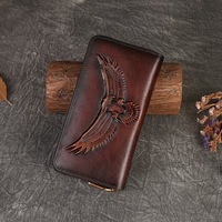 Dompet uang logam kapasitas besar, tas uang logam ritsleting timbul uniseks kulit Top Grain untuk pria wanita