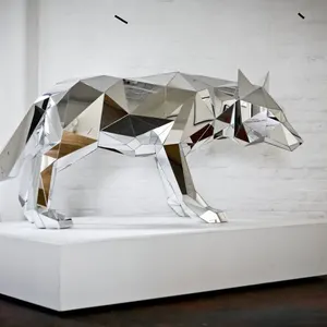 대중 음악 예술 현대 추상적인 동물성 동상 실물 크기 스테인리스 기하학적인 금속 늑대 조각품