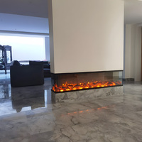 Cheminée électrique 2D en verre à 3 côtés de luxe, télécommande, effet de flamme réaliste, chauffage décoratif, intérieur moderne, maison, commercial