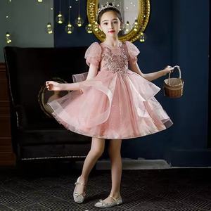 Летнее платье для девочек с вышитым бантом, элегантное газовое пышное платье, свадебное платье, сценический костюм, платье для выпускного вечера, милая Одежда для девочек - Product Image 5