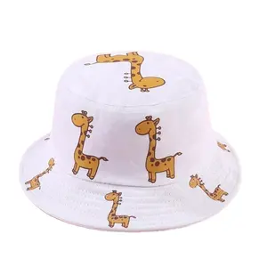 Chapeau d'été 100% coton blanc pour enfants, filles et garçons, design de dessin animé, seau graphique, chapeau de soleil